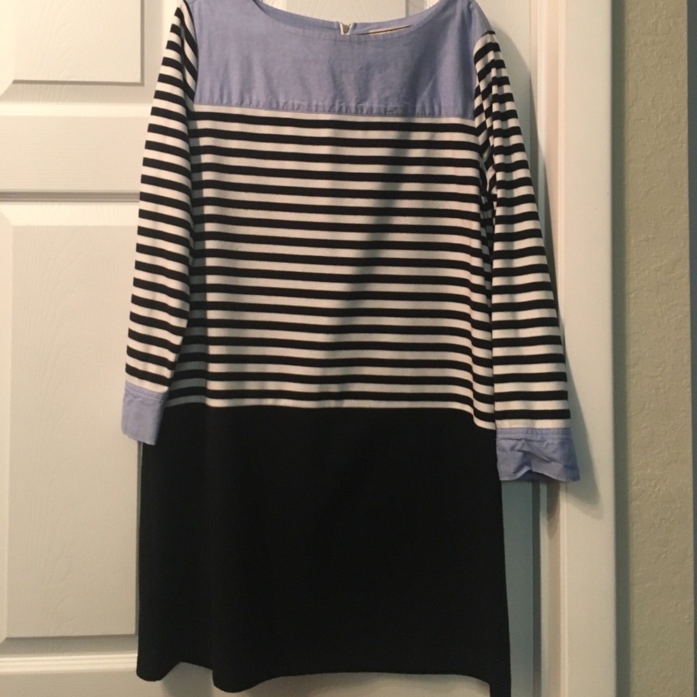 Loft dress L- black stripes mixed with chambray